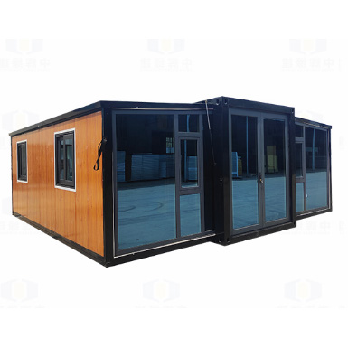 Expandable container house in Wood Pattern exterior finish